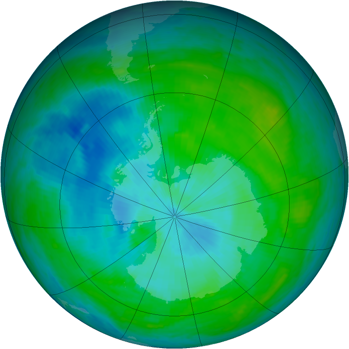 Antarctic ozone map for 18 February 1992